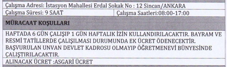 Sincan öğretmenevi bünyesine teknik servis elemanı alınacak - Resim : 2