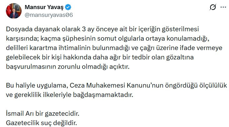 Mansur Yavaş, İsmail Arı hakkındaki karara itiraz etti: "Gazetecilik suç değildir"