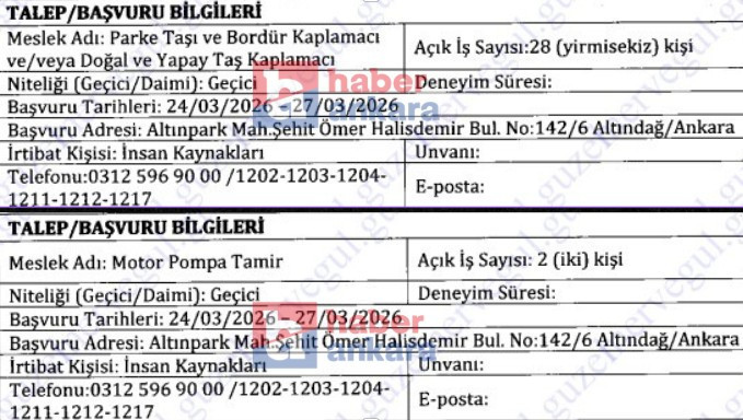 Anfa Ankara KPSS'siz 93 işçi alımı yapacak! - Resim : 2