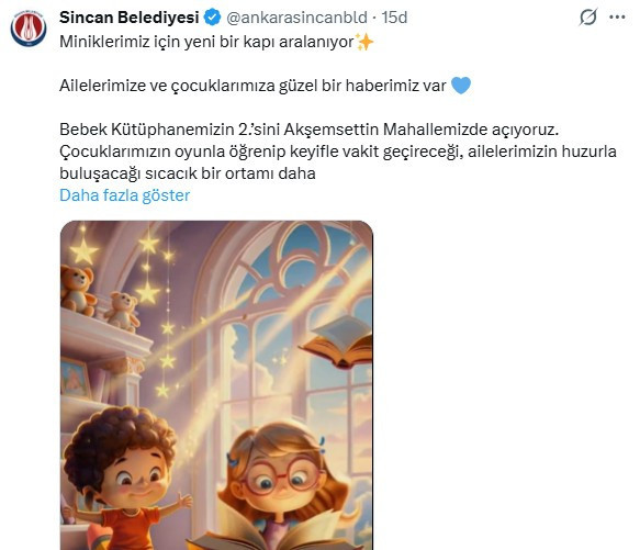 Sincan Belediyesi 2. Bebek Kütüphanesi için adresi duyurdu!