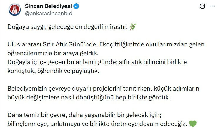 Sincan Belediyesi’nden Uluslararası Sıfır Atık Günü etkinliği