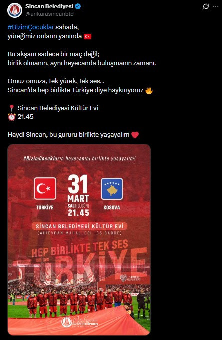 Sincan Belediyesinden milli maç izleme daveti