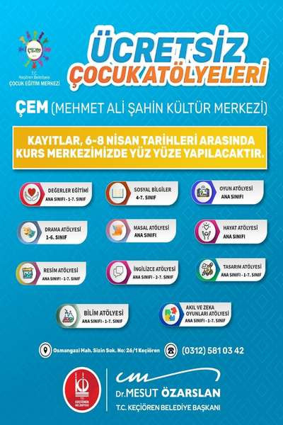 Keçiören Belediyesi ücretsiz çocuk atölyeleri düzenliyor