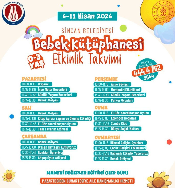 Sincan'da Bebek Kütüphanesi'nin haftalık etkinlik takvimi açıklandı