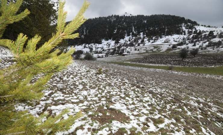 Çubuk'ta yüksek kesimlerde kar yağışı etkili oldu