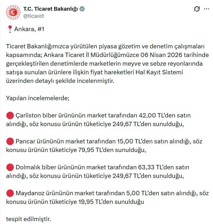 Ticaret Bakanlığı Ankara'da market denetimlerinde fahiş fiyatları tespit etti