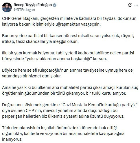 Cumhurbaşkanı Erdoğan'dan Özgür Özel'in sözlerine yanıt