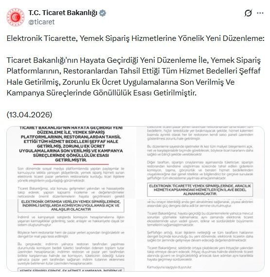 Ticaret Bakanlığından yemek siparişlerine yönelik düzenleme!