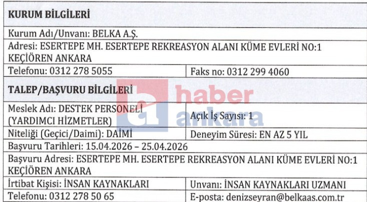 Keçiören'de kamu şirketine arşiv personeli alınacak!