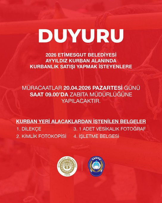 Etimesgut Belediyesi duyurdu: Ayyıldız Kurban Alanı için başvurular başladı