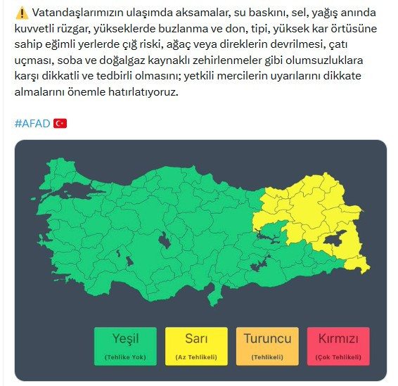 İçişleri Bakanlığı 16 il için sarı kodlu uyarı yayımladı