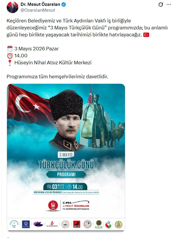 Keçiören Belediyesi, 3 Mayıs Türkçülük Günü programı düzenleyecek!