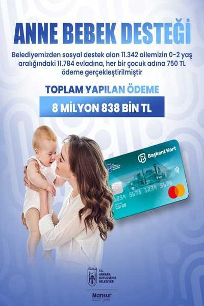 Ankara Büyükşehir Belediyesi'nden 11 binden fazla aileye anne bebek desteği ödemesi