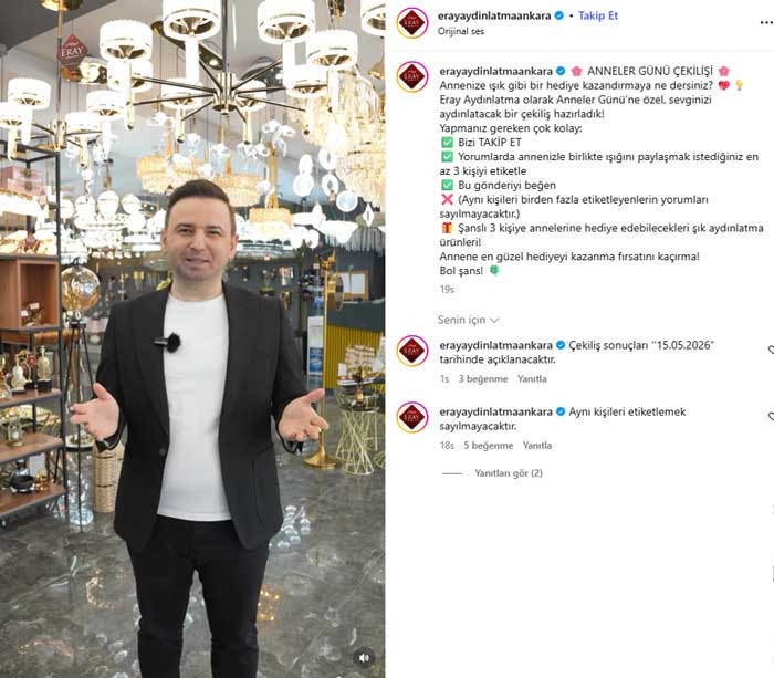 Ankara'da Anneler Günü hediyesini bedava getirme fırsatı Eray Avize'de!