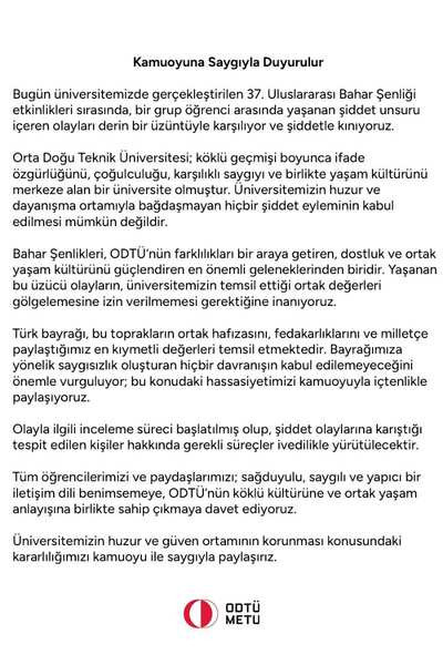 ODTÜ'de bahar şenliklerinde arbede yaşandı, üniversite açıklama yaptı