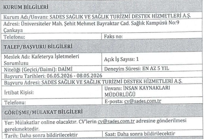 SADES Sağlık Bakanlığı kafeterya işletmeleri sorumlusu alıyor