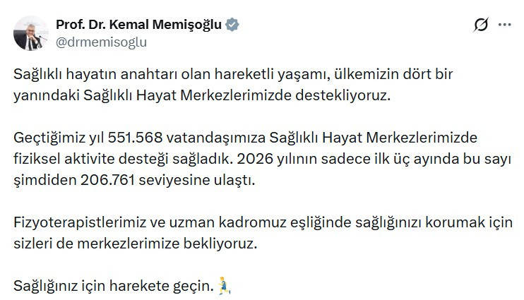 Sağlık Bakanı Kemal Memişoğlu: "Vatandaşlarımıza fiziksel aktivite destekleri veriyoruz"