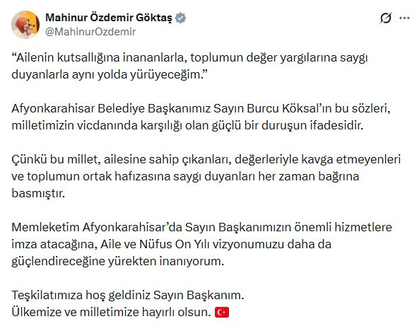 Aile Bakanı Göktaş’tan AK Parti’ye katılan Burcu Köksal’a destek