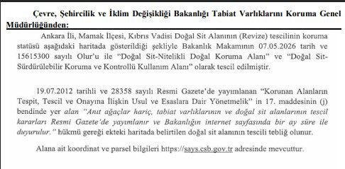 Ankara'nın doğal cenneti Mamak Kıbrıs Vadisi'nin statüsü değiştirildi