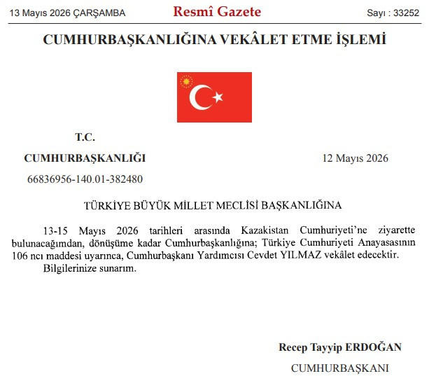 Cumhurbaşkanı Erdoğan'a 13-15 Mayıs tarihlerinde Cevdet Yılmaz vekalet edecek