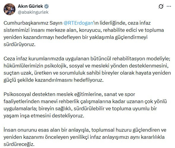 Bakan Akın Gürlek'ten ceza infaz sistemi çalışmaları hakkında açıklamalar