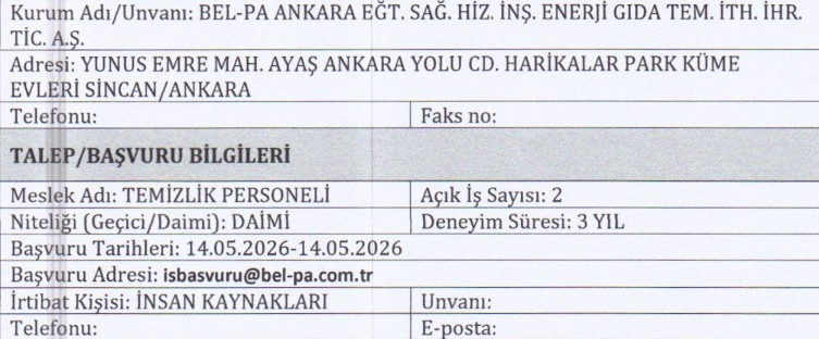 ABB Bel-Pa Ankara psikolog, temizlik ve büro personelleri alacak!
