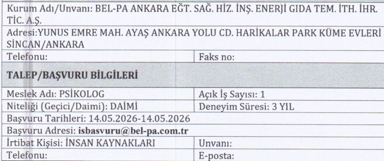 ABB Bel-Pa Ankara psikolog, temizlik ve büro personelleri alacak! - Resim : 2