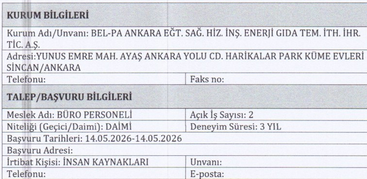 ABB Bel-Pa Ankara psikolog, temizlik ve büro personelleri alacak! - Resim : 3