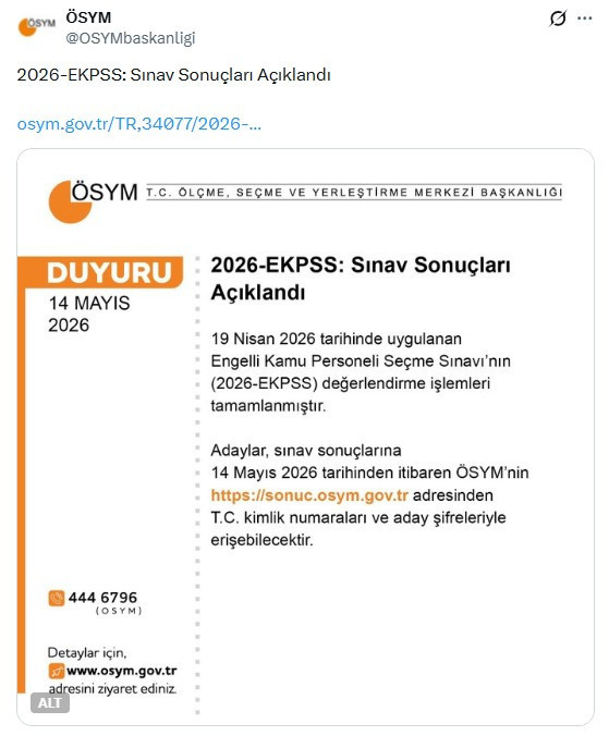 ÖSYM duyurdu: EKPSS sınav sonuçları açıklandı