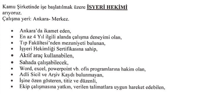 ABB BELKA daimi iş yeri hekimi alımı yapıyor! - Resim : 2