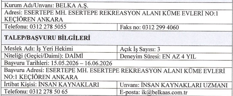 ABB BELKA daimi iş yeri hekimi alımı yapıyor!