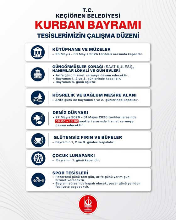 Keçiören Belediyesi duyurdu: Kösrelik ve Bağlum Mesire Alanı bayramın ilk günü kapalı olacak!