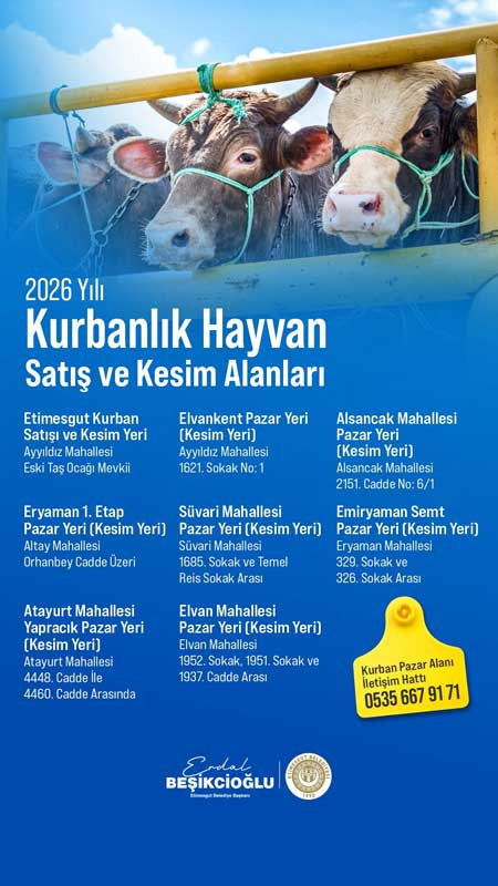 Etimesgut Belediyesi, kurbanlık hayvan satış ve kesim alanlarını duyurdu