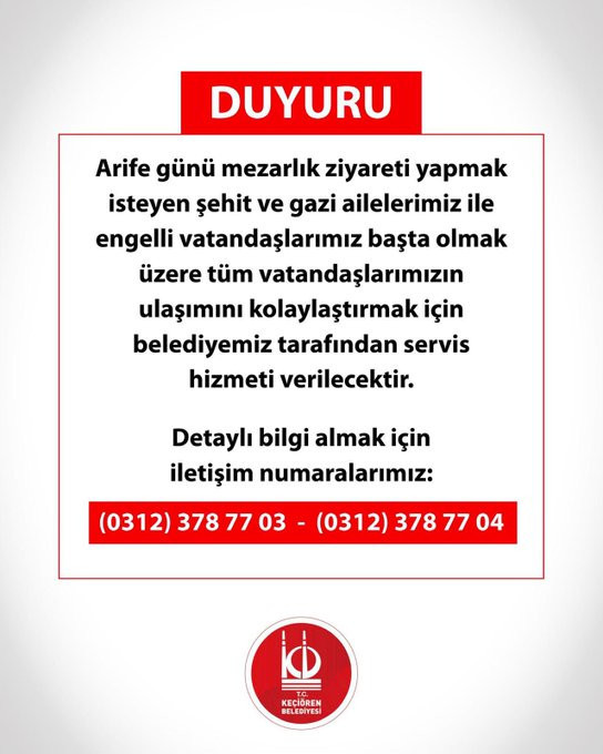 Keçiören Belediyesi mezarlık ziyareti yapmak isteyenler için ücretsiz servis hizmeti verecek