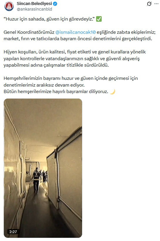 Sincan Belediyesi Kurban Bayramı denetimi gerçekleştirdi