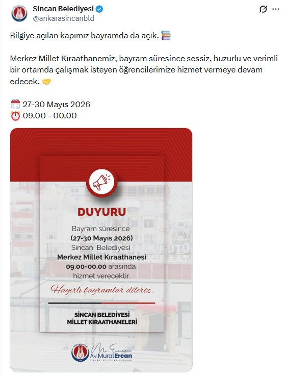 Sincan Belediyesi Merkez Millet Kıraathanesi bayram boyunca açık olacak