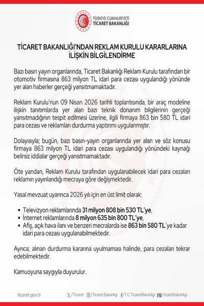 Bir otomotiv firmasına 863 milyon lira ceza verildiği iddiası yalanlandı