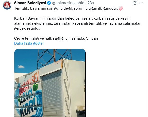 Sincan Belediyesi kurban pazarlarında kapsamlı temizlik çalışması gerçekleştirdi