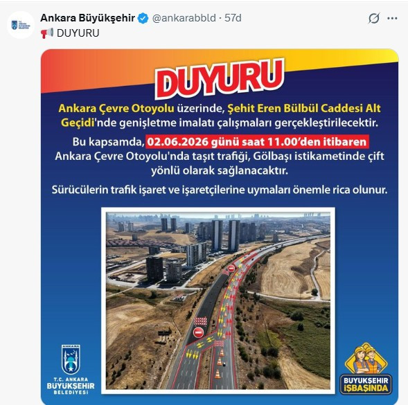 ABB duyurdu: Ankara Çevre Otoyolu üzerinde trafik düzenlemesi!