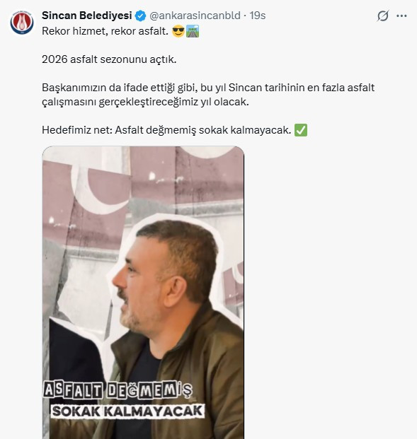 Sincan Belediyesi, 2026 asfalt sezonunu açtıklarını duyurdu