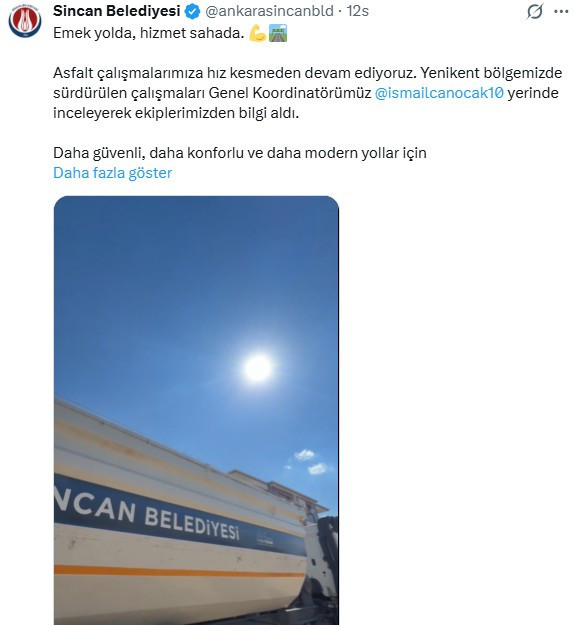 Sincan Belediyesi, Yenikent'te asfalt çalışması gerçekleştirdi