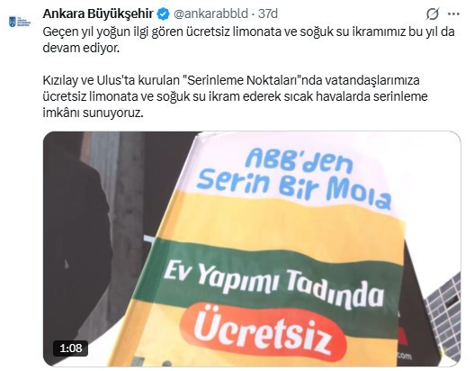 ABB'den Ankaralılara ücretiz soğuk su ve limonata ikramı! İşte o noktalar...