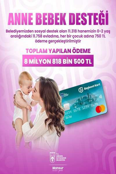 Ankara Büyükşehir Belediyesi'nden ailelere "Anne Bebek Desteği" ödemesi
