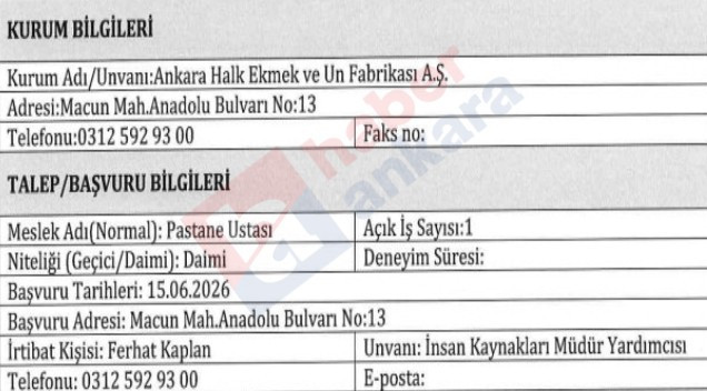 Başkentte halk ekmek bünyesine pastane ustası alınacak