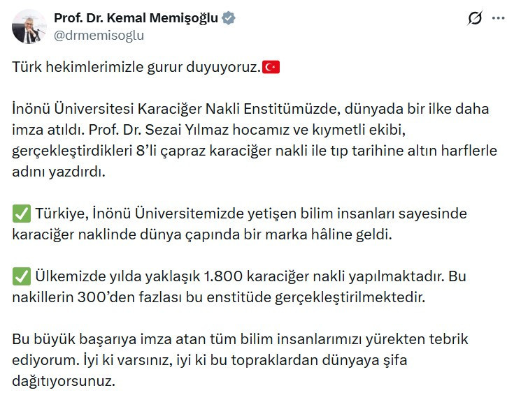 Sağlık Bakanı Kemal Memişoğlu, "dünyada bir ilk" diyerek duyurdu