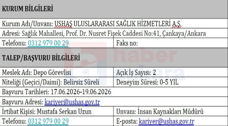 Ankara'da Sağlık Bakanlığına depo görevlisi alınacak!