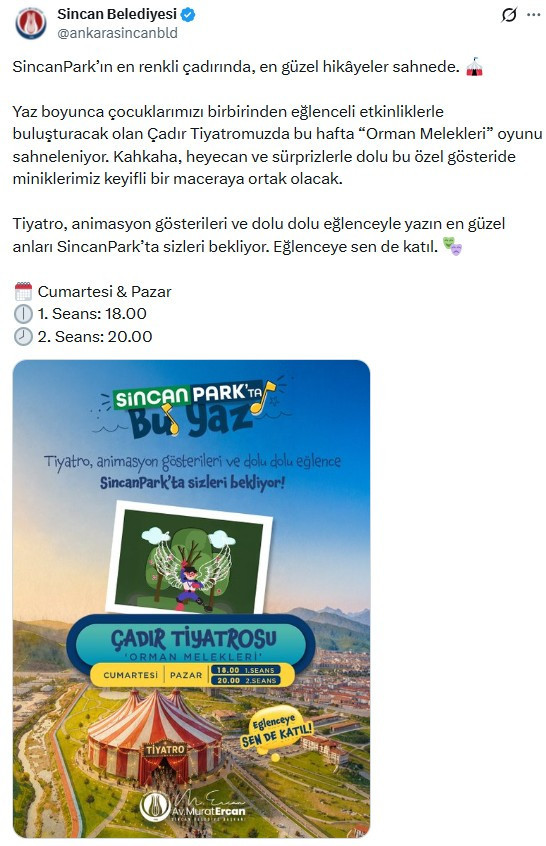 Sincan Belediyesi'nden Çadır Tiyatrosuna davet!