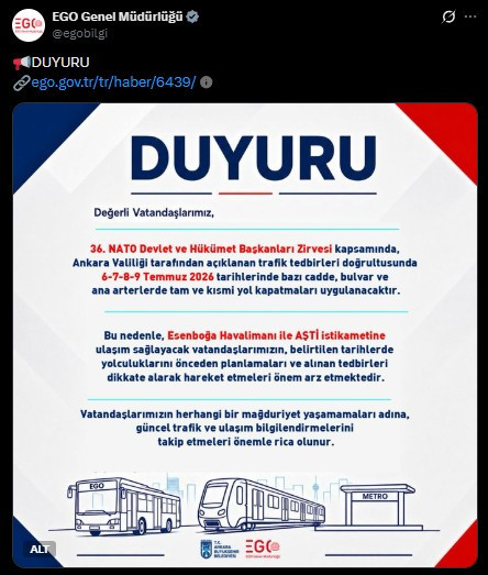 6-9 Temmuz arasında Esenboğa Havalimanı ve AŞTİ'ye gidecekler dikkat!