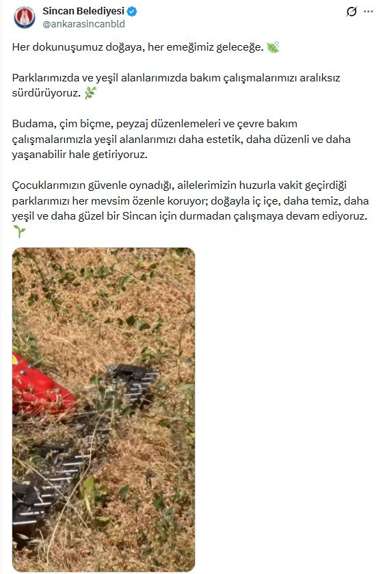 Sincan Belediyesi park ve yeşil alanlarda bakım çalışmasını sürdürüyor