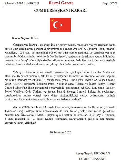 Cumhurbaşkanı Erdoğan’dan Ankara’da milyonluk özelleştirme ve acele kamulaştırma kararları!